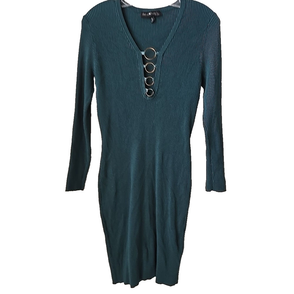 Derek Heart Plus Teal Green Ribbed Knit O-Ring Bodycon Sweater Dress Womens 1X